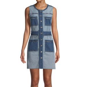 7 FOR ALL MANKIND Inside-Out Button-Front Sleeveless Denim Dress‎ M